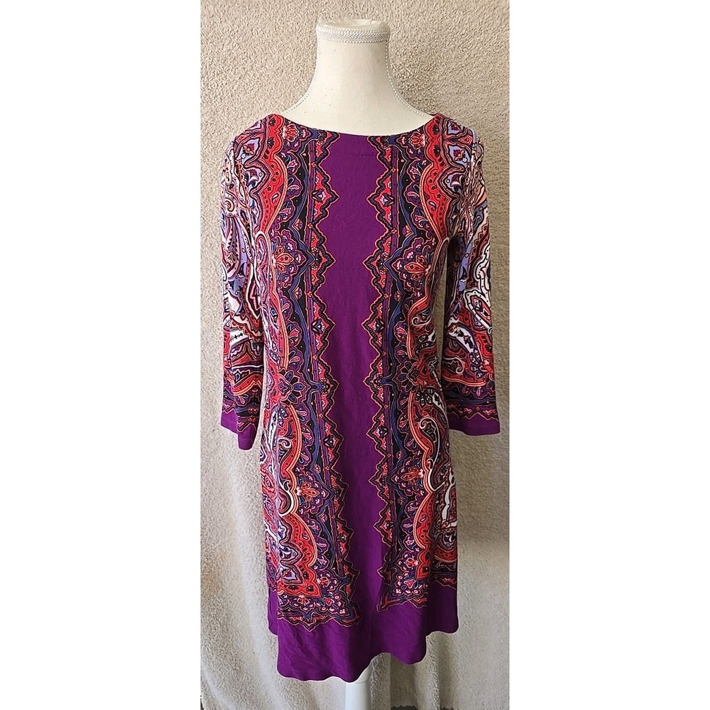 Tommy Bahama Women's‎ S/P Purple Red Multi Color Paisley  Pullover Shift Dress